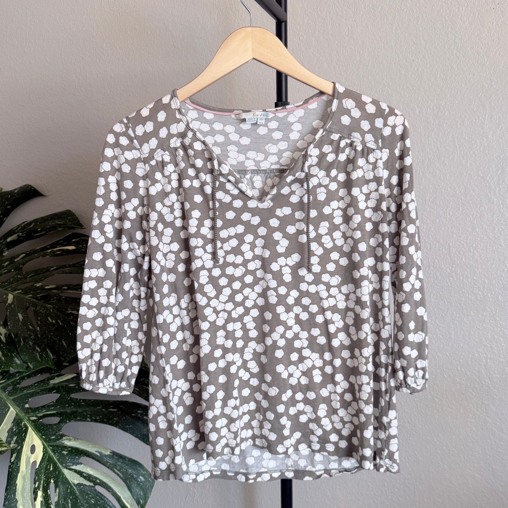 Boden Women's Floral Green White Print Top Lyocell Wool 3/4 Sleeve US 6‎